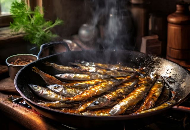 Receita de sardinha assada no forno, numa bendeja grafite